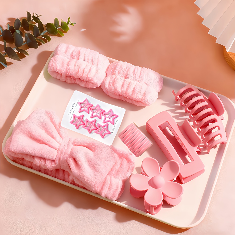 TEMU 16pcs Set , Large, , Matte, , Elastic, With Bow, Unscented, For Relaxed Textured Hair, Normal Hair Style, Face Washing And Washing, Christmas,