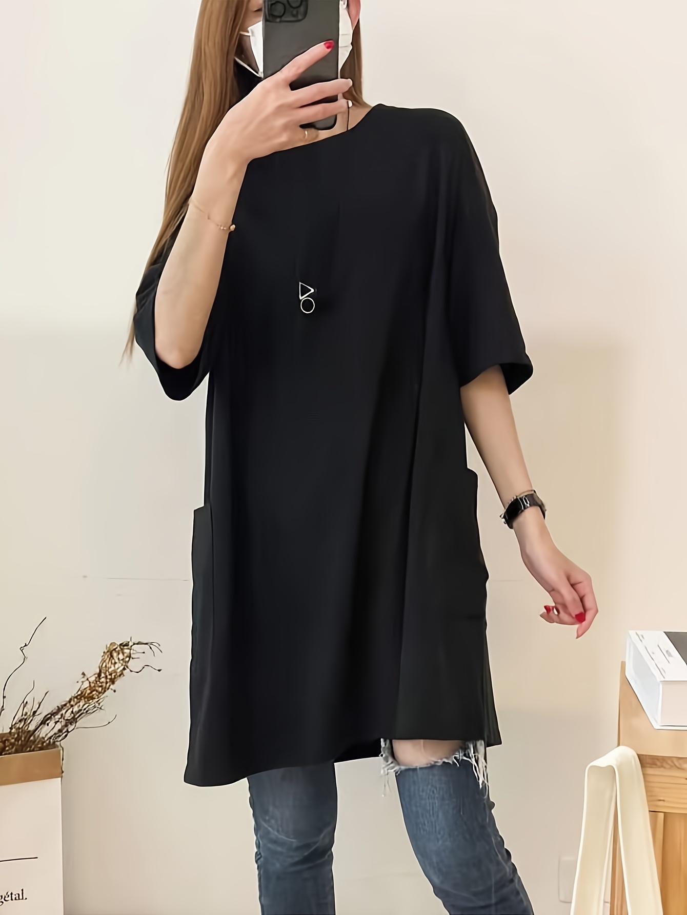 plus size 2026 korean style   length loose   neck t shirt for women plus size womens clothing 100kg t shirt that conceals body
