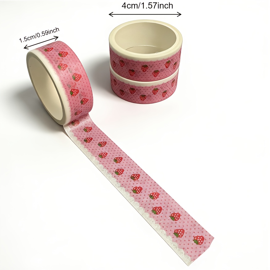 TEMU 1pc Pink Strawberry And Paper Tape, 15mm X 196.8 Inches - Perfect For Scrapbooks, Crafts, And Office Use