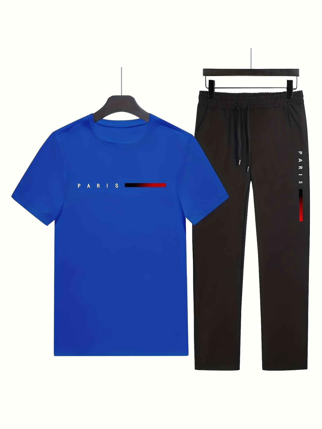 mens casual sports two piece set short sleeve top straight leg pants with paris print fashionable and trendy ideal for summer parties casual and everyday wear short sleeve top print trousers details 8