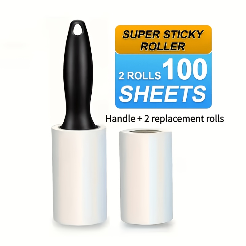 TEMU Super Strong Lint Roller For Clothes, Carpets, Sofa Covers And Surfaces | Handle And 2 Replacement Rolls | Removal Tool, Surface Cleaning,