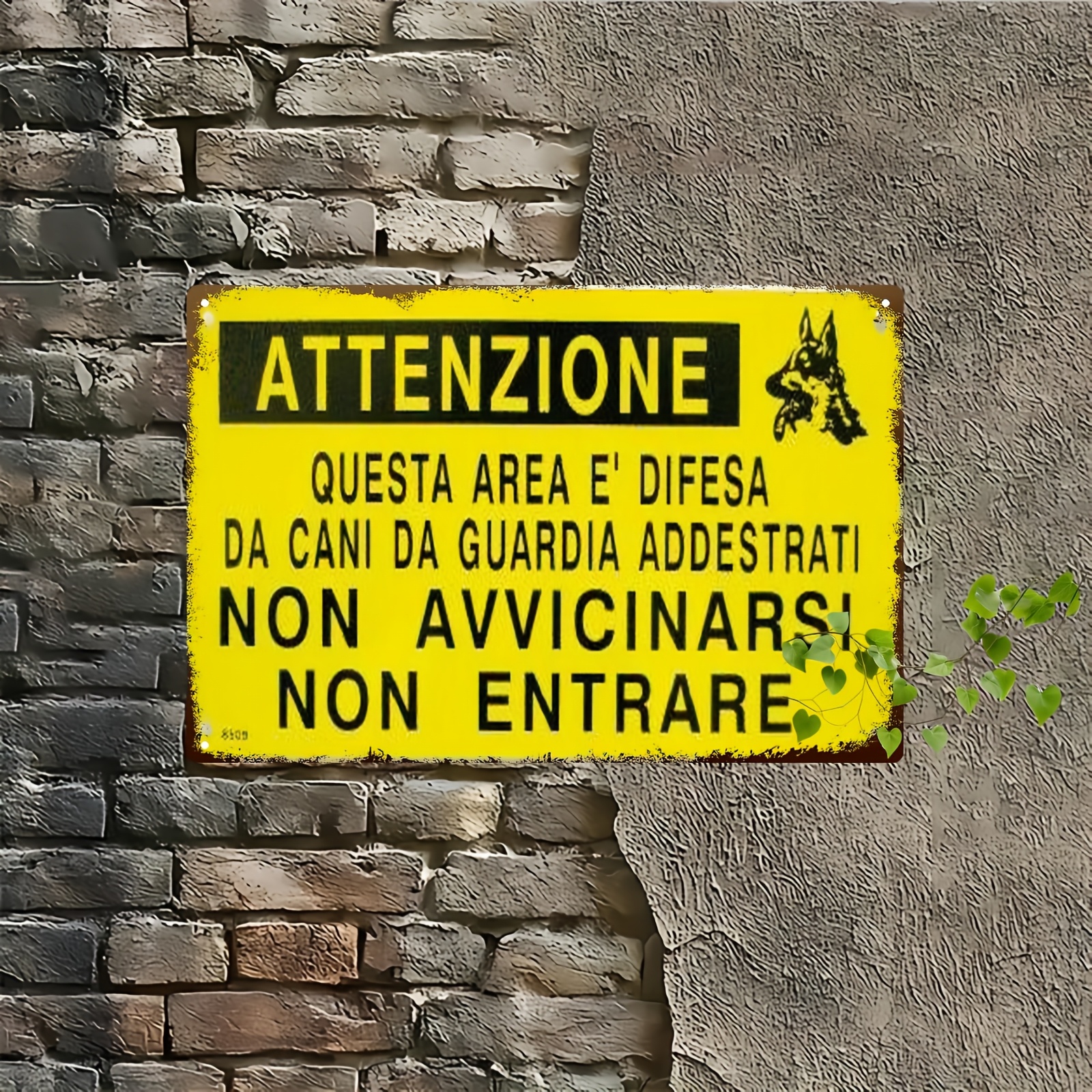 TEMU 2d Flat, 1pc Vintage Security Sign - "area For Dogs Defense" - Rustic Metal Plaque With Italian Text, Dog Silhouette - 8x12 Inches