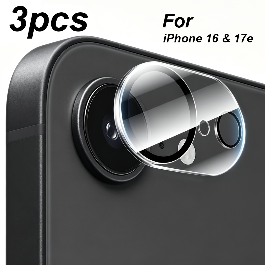 TEMU 3-pack Acrylic Camera Lens Protector For Iphone 17e & 16e | 9h Tempered Glass Scratch-resistant Rear Camera Cover, & Case-friendly