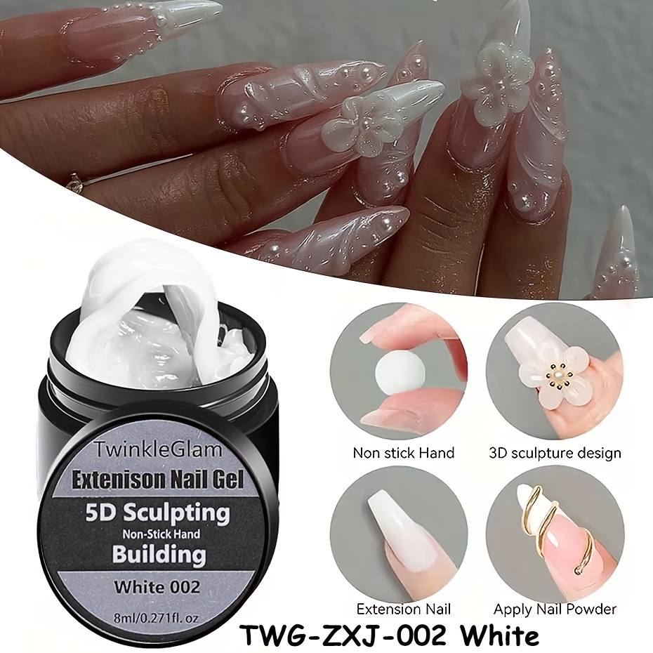8ml White Gel For Nail Art Hand Solid Builder Gel Hard For Nails For Extension Carving Molding Patterns Decoration Sculpting Beauty Charms For Beginner And Salon