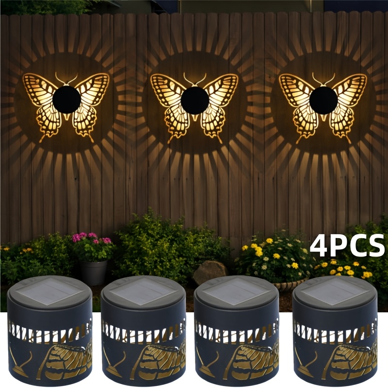 TEMU 2/4pcs Mandala Solar Fence Lights Metal Lantern, Solar Powered Outdoor Deck Step Wall Lights, Theme Lights Ip65 Waterproof, 800mah Solar