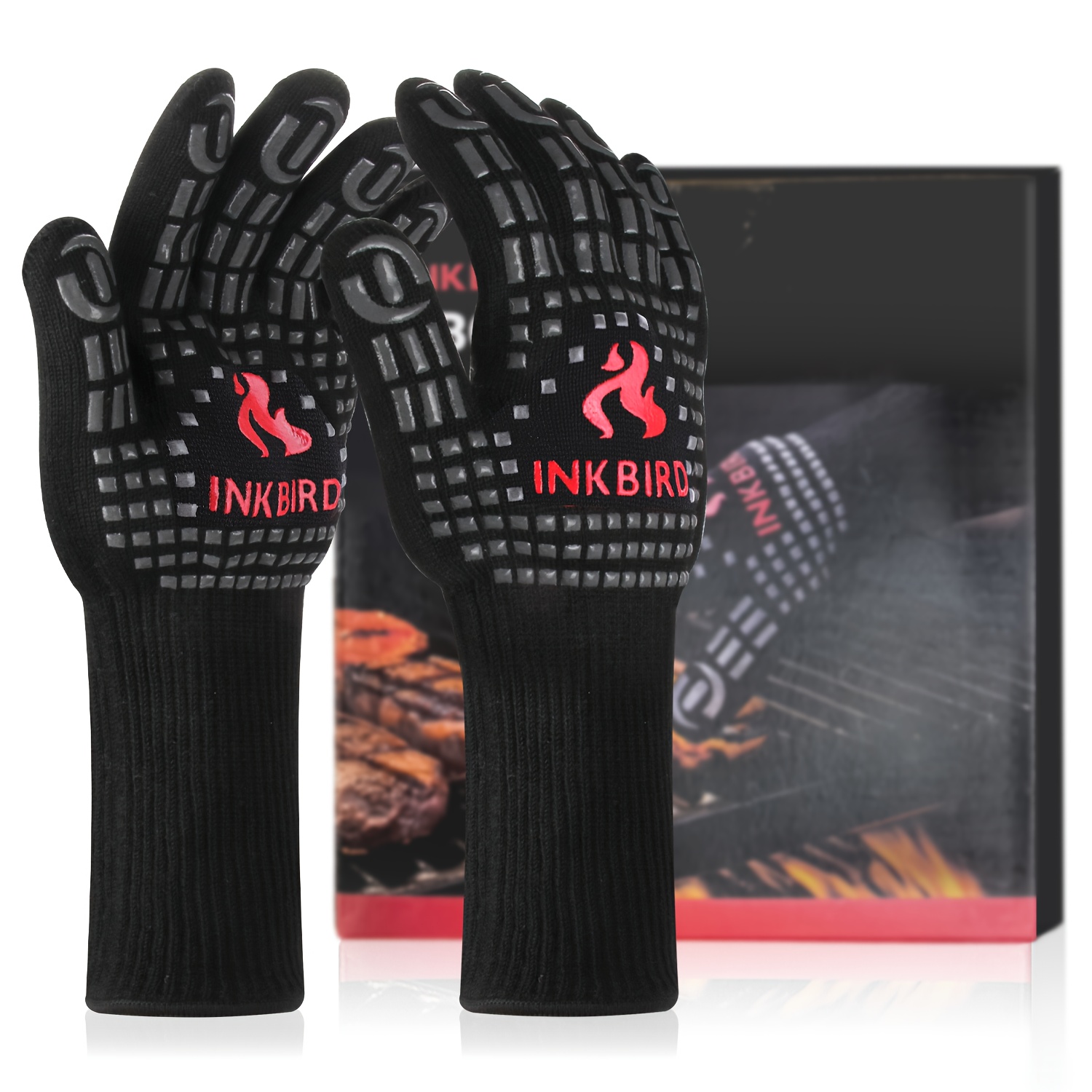 TEMU 1 Pair Heavy-duty Bbq Gloves - Resistant Up To 1472°f/c, Non-slip Grip, Oven Mitts For Grilling, Baking, Welding, Woodworking, Kitchen & Outdoor