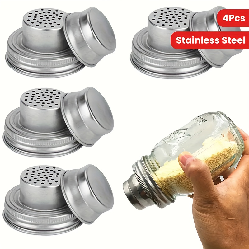 TEMU 4 Stainless Steel Mason Jar Lids, With Silicone Seals, For Mixing Flour, Blending Spices, Sugar, Salt, Pepper, Durable Kitchen Utensils