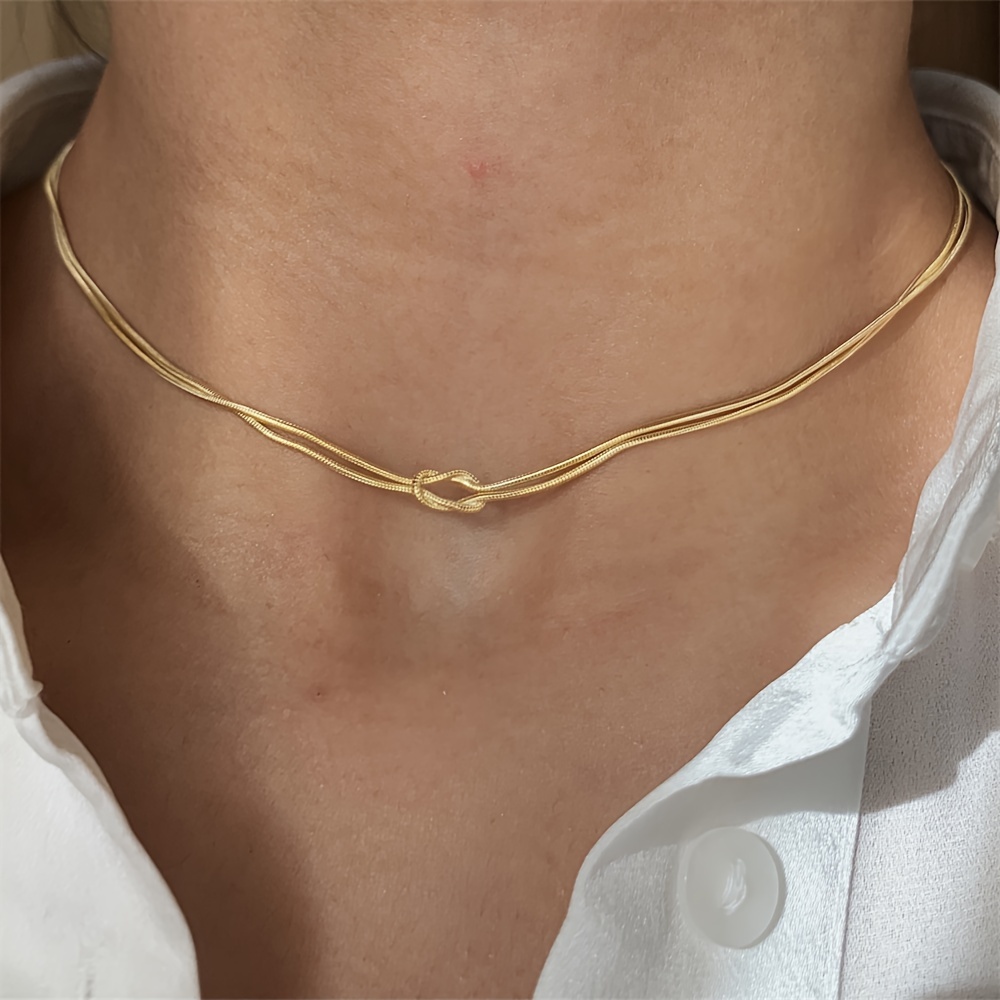 Image of 1 European Fashion Minimalist Stainless Steel 18k Plated Knot Chain Necklace For Women