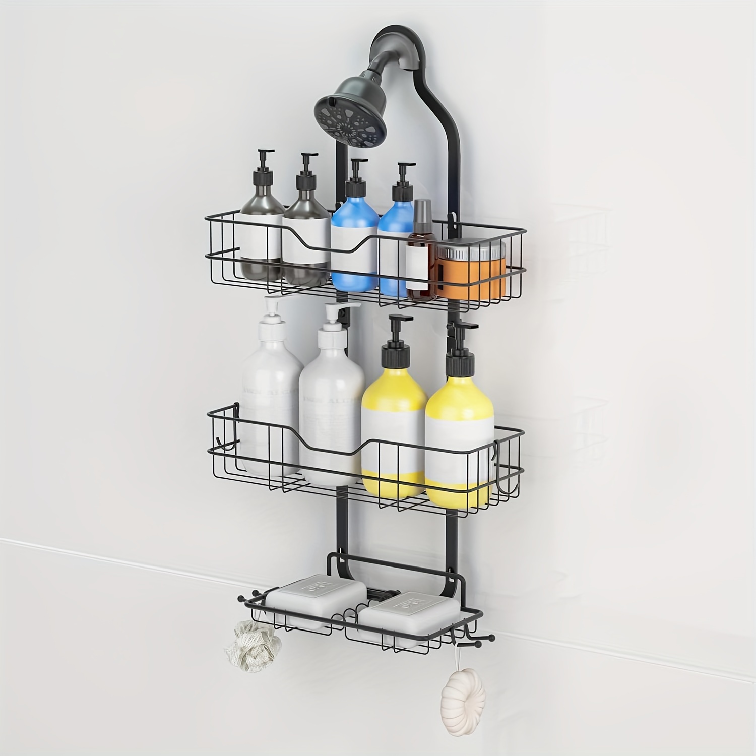 

Shower Caddy, Upgraded Extended Length Shower Caddy Over Showerhead No Blocking To Shower Head, Rustproof Shower Organizer With Hooks Shampoo Soap Holder, Bathroom Large Hanging Shower Caddy