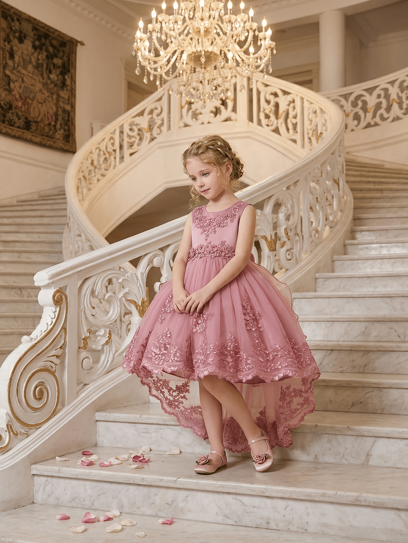 flower girl dress princess tulle gown girl bridesmaid - Temu