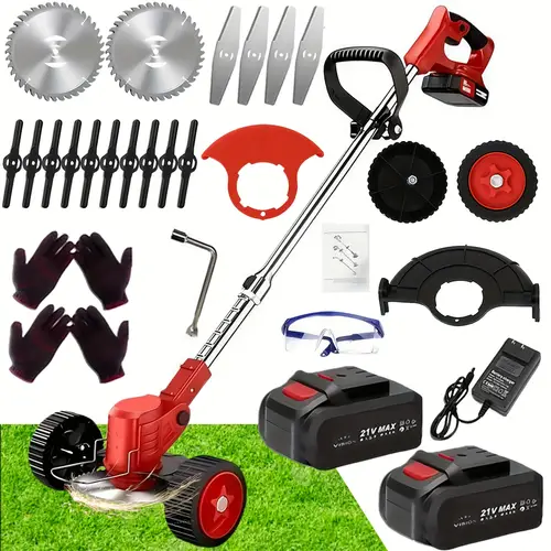 latest 21v electric lawn mower portable cordless cutter dual lithium battery powered handheld lawn trimmer multi function remover for yard garden father husband gift outdoor gardening tools many gifts
