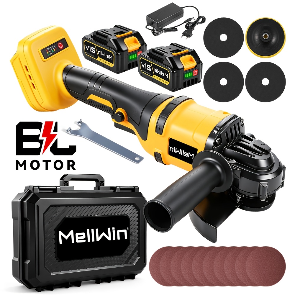 Image of Brushless Electric Angle Grinder, 125mm Cordless Grinding And Polishing Electric Tool Set, Suitable For Furniture Decoration, Courtyard, Used For Metal, Stone, Wood, Accessories, Battery Optional