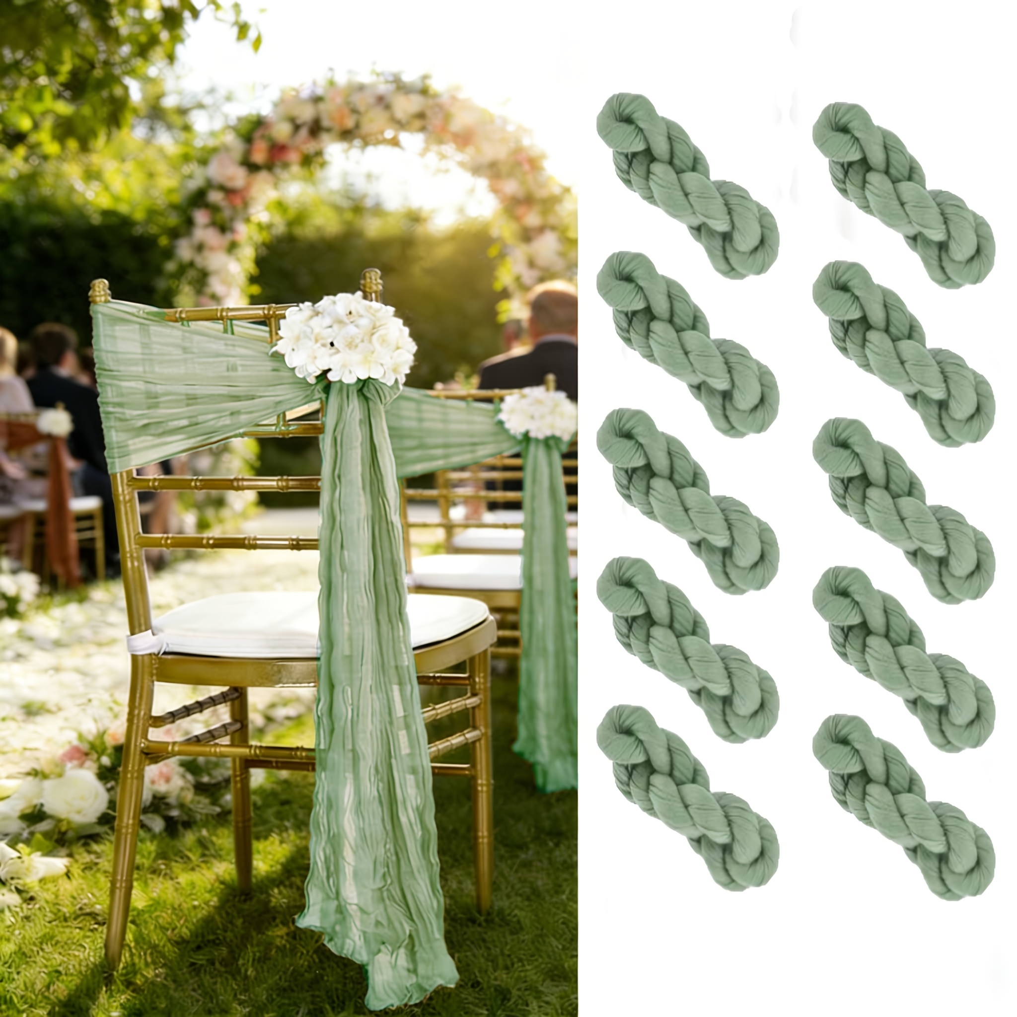 Sage Green Chair Sashes 10 Pack, Wrinkle-free Crinkled Chiffon Chair Bows, Soft Sheer Fabric Chair Ties For Wedding, Party, Banquet, Event Decoration&halloween,school Christmas