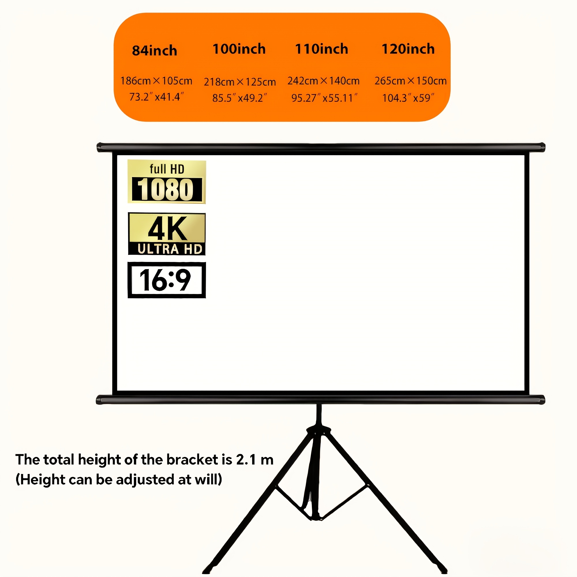 Single Stand Projection Screen - 16:9 Portable Projection Screen With An Ultra-wide Angle Of 160° - Suitable For , Office Presentations, And Bedroom Movies, 100 Inches