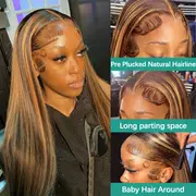 Highlight 13x4 HD Lace Front Echthaarperücken für Frauen P4 27 Ombre Braun Knochen Glatt Kleberfrei Transparent Peruanische Lace Frontalperücken 28 30 32 Zoll Lace Closure Perücke Farbige Perücke Details 3