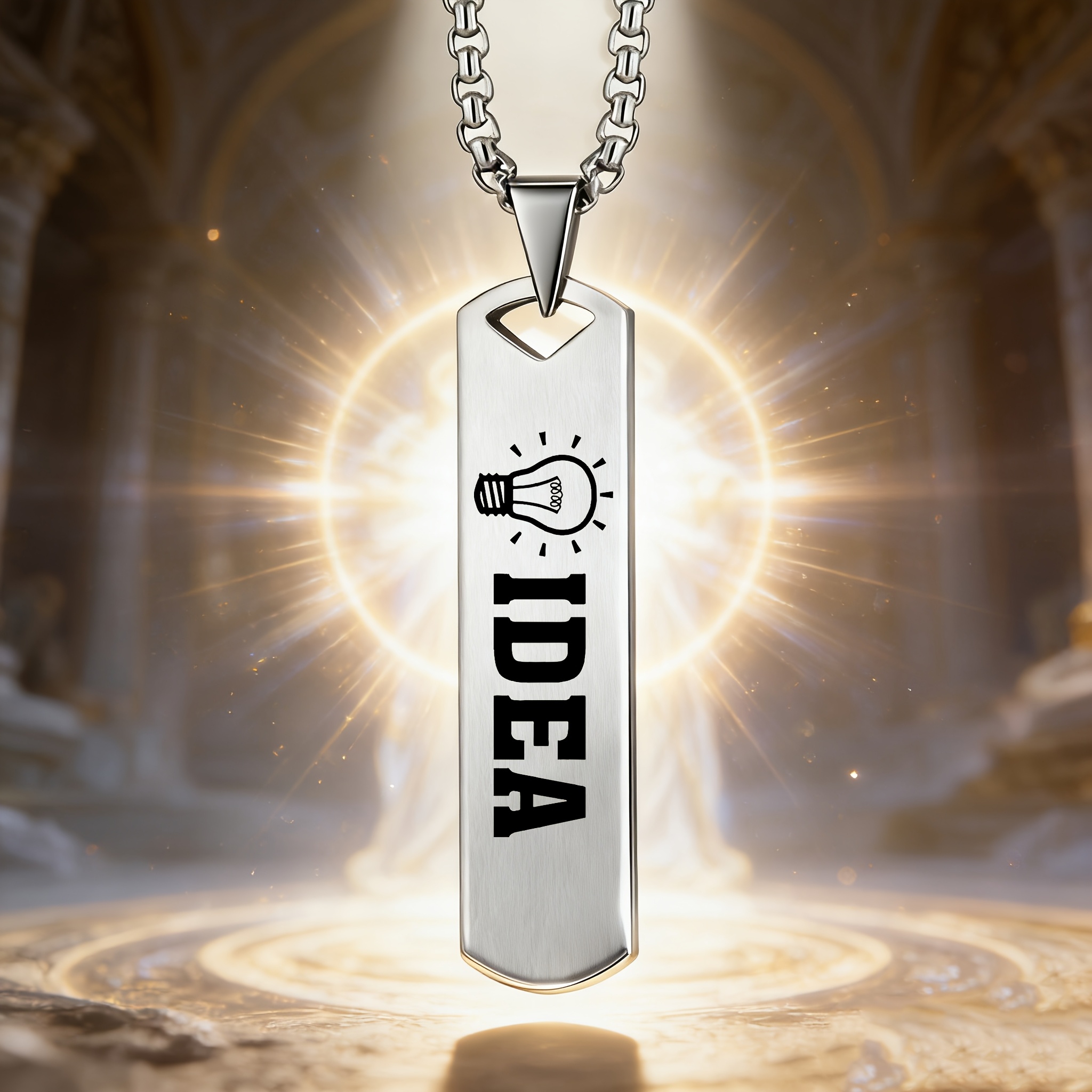 Unisex Light Bulb "IDEA" Creative Design Pendant Necklace