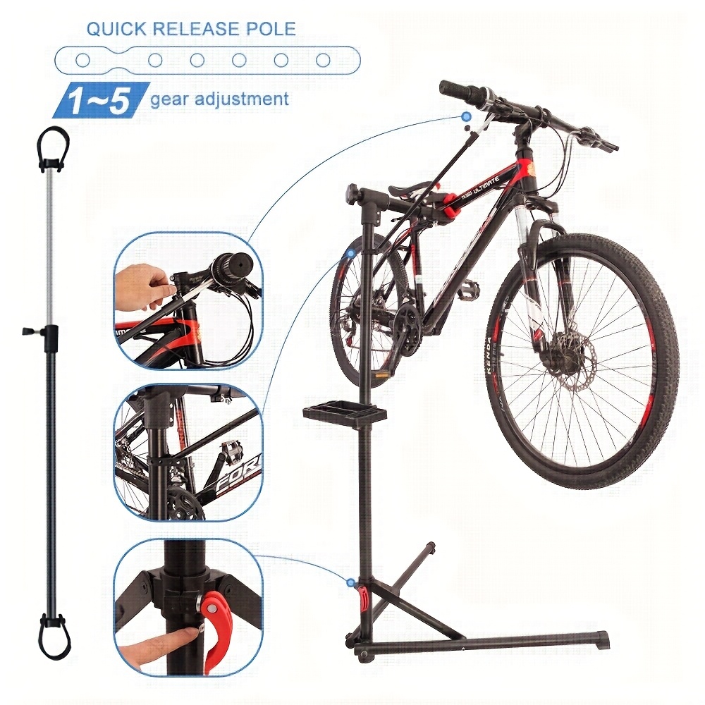 TEMU Soporte de montaje para bicicleta - Soporte de reparación profesional con bandeja de herramientas, giratorio y plegable, cargable 30 kg