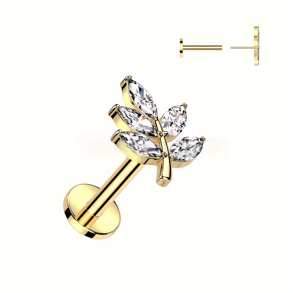 E-shop Exquisite Kleine Blatt Piercing Ohrknochen Ohrstecker Lippenstecker Nasenstecker mit Mehrteiligem Synthetischem Zirkonia Flach Piercing Ohr