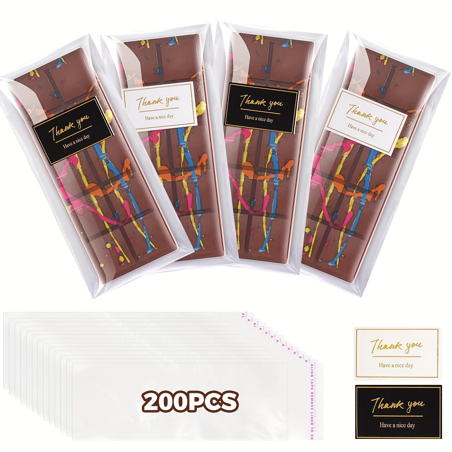 

410pcs/set-chocolate Bar Wrappers With Stickers, 200pcs Self Sealing Chocolate Bar Packaging With 210pcs Thank You Stickers, For Candy Bar, Cookies, Treat, Party Favor