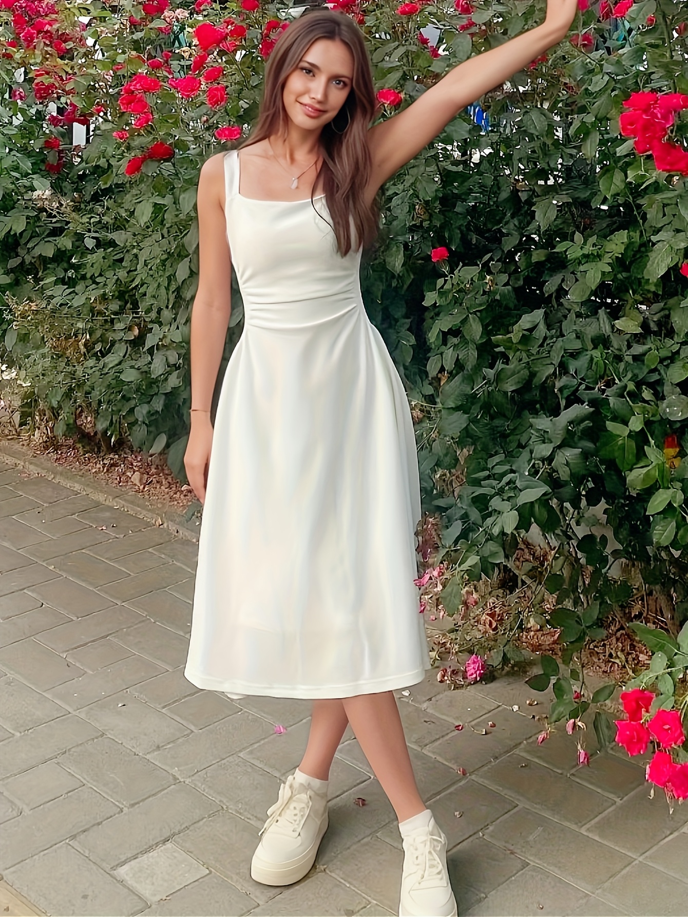 slim fit dress slacks White plus-size slim-fitting pearl-embellished mesh dress for weddings –  ANACOSPLAYONE