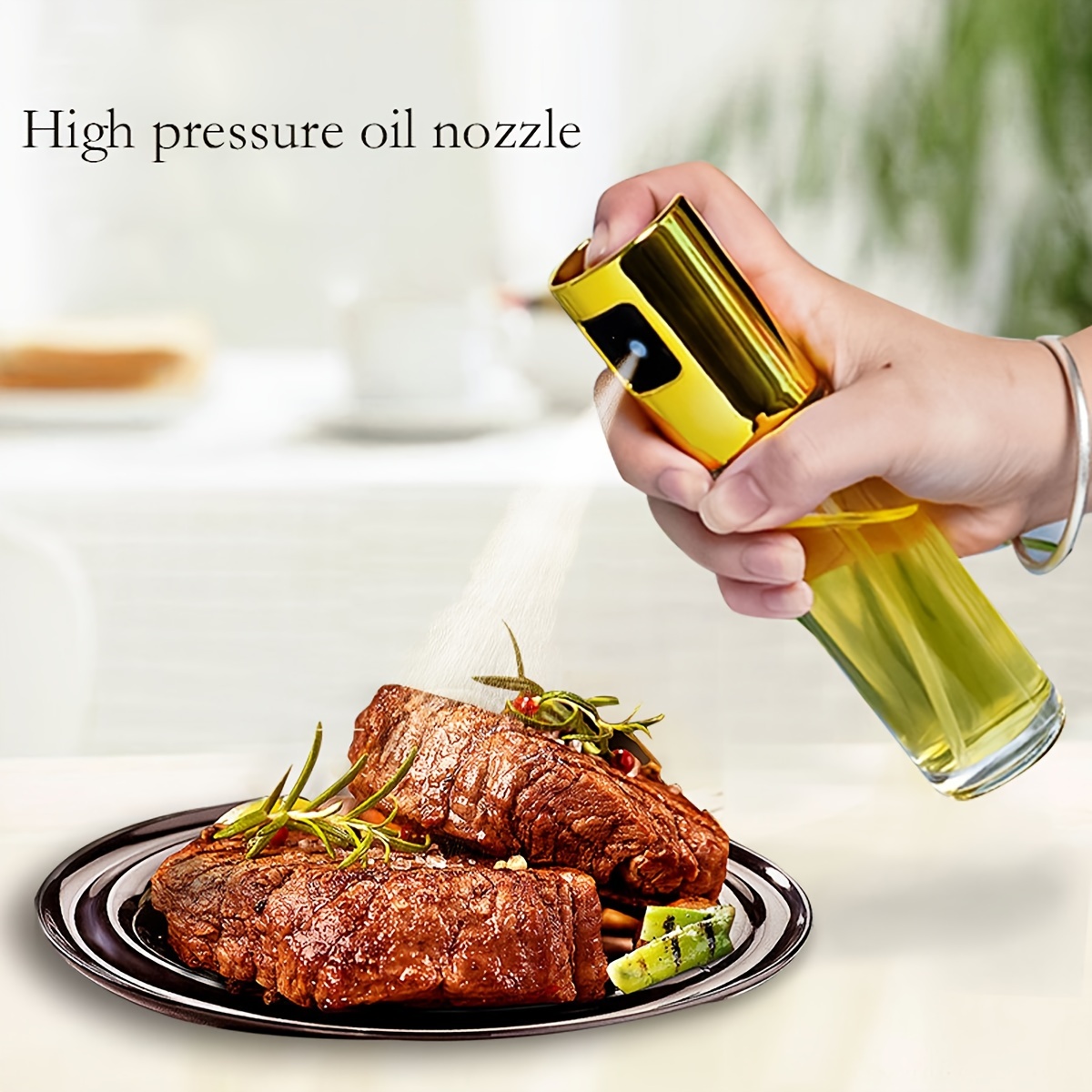 Aceite de condimento de vidrio para cocina, pulverizador de prensa de  aceite de oliva, rociador de aceite de cocina, botella de spray de aceite  para