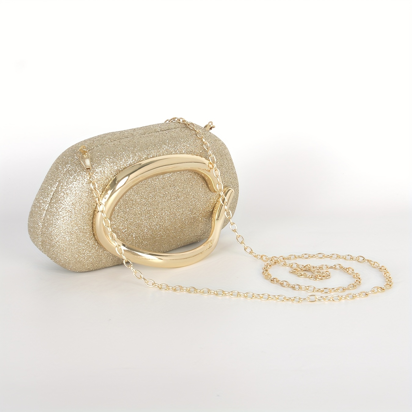 Glittery Clutch - PIDE Women's Glitter Evening Clutch Purse, Elegant Round Box Design with Vintage Metal Handle, Detachable Shoulder Strap, Magnetic Closure, Polyester Lining, Perfect for Weddings, Parties, and Formal Events, Wedding Accessory | Ma