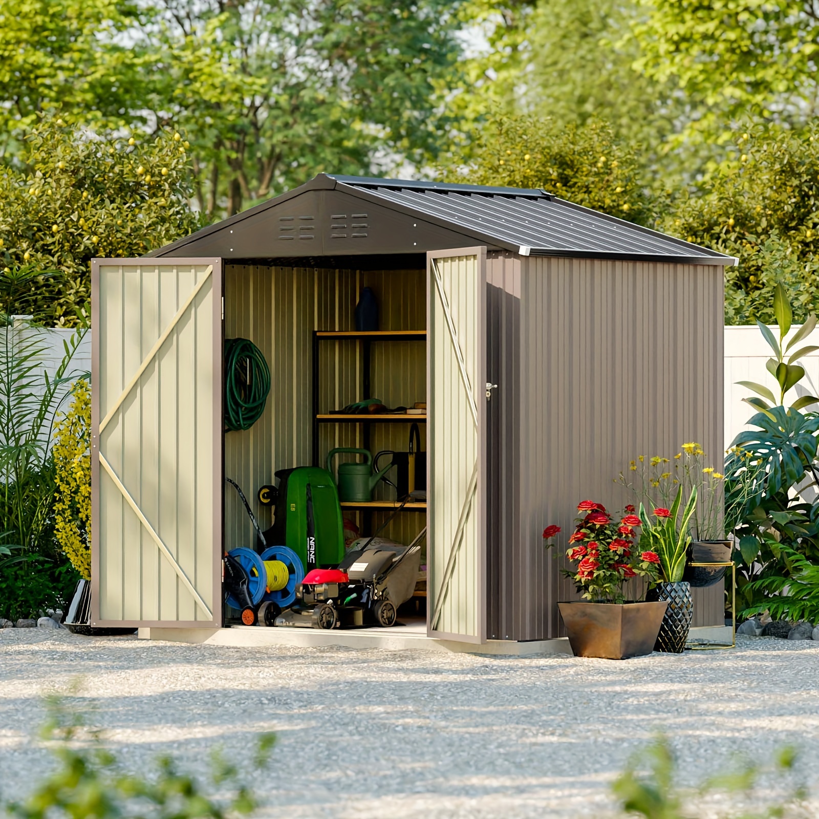 

8x6 Ft Metal Storage Shed, Outdoor Shed With Doors & Air Vents, Utility And Tool Storage Shed For Backyard Garden Patio