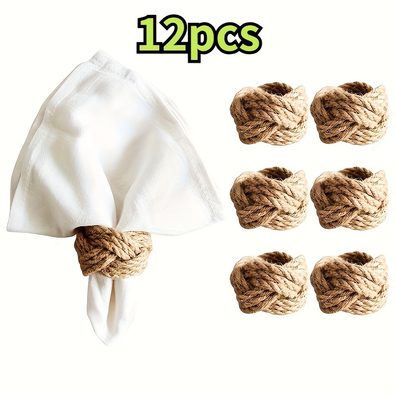 6/12pcs, Classic Handmade Woven Brown Hemp Rope Napkin Ring Hotel Decoration Napkin Ring Napkin , Halloween Christmas Table Decor, Napkin Rings, Christmas Gift Halloween Gift