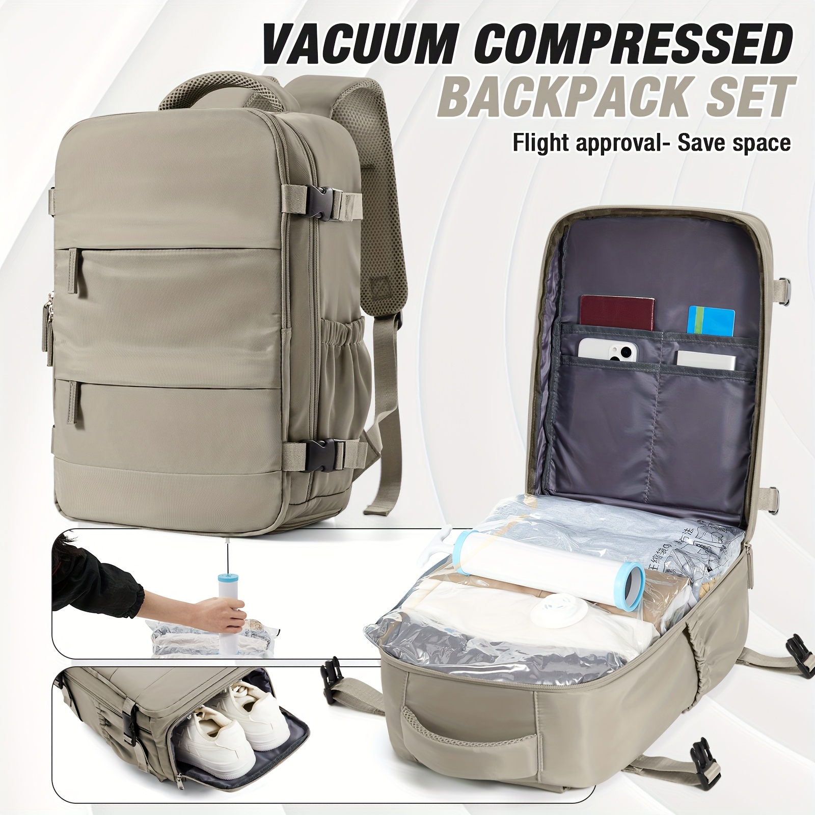Set de Maletas y Suitcase para Viajes - Esencial para Tus Trips! Backpack con Compresión Vacuum Manual, Liberación de Espacio Masivo, Capacidad Grande + Diseño Detachable - Imagen 7