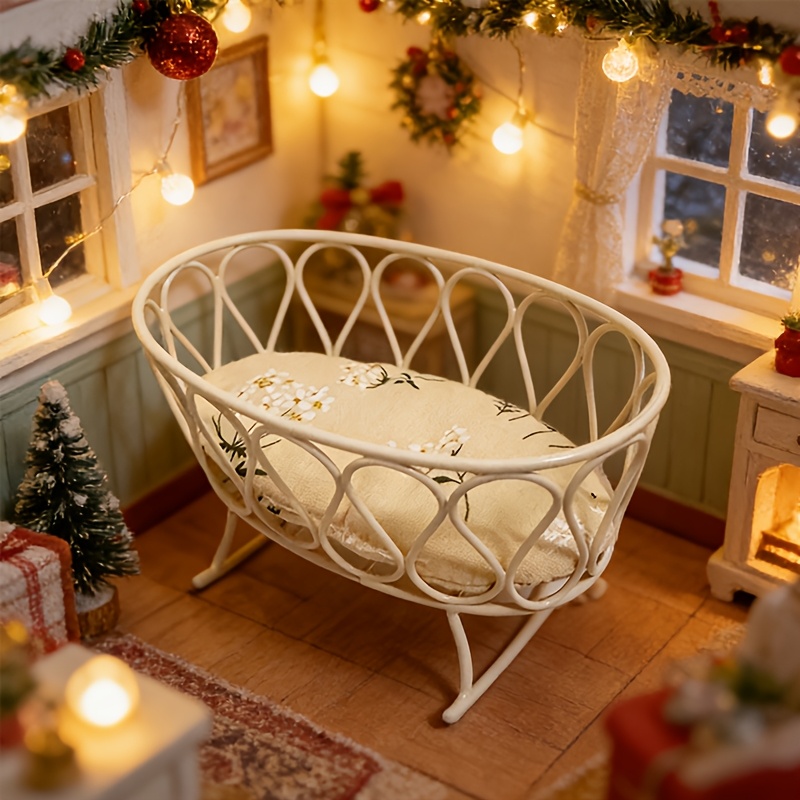 Image of Bjd Model House Bed 1/2pcs 1:8 Scale Mini Cast Iron Cradle Suitable For Ob11 Bjd And Additions Anime Theme - Perfect Christmas Gift Set Dollhouse Furniture, Model House Accessory Decoration