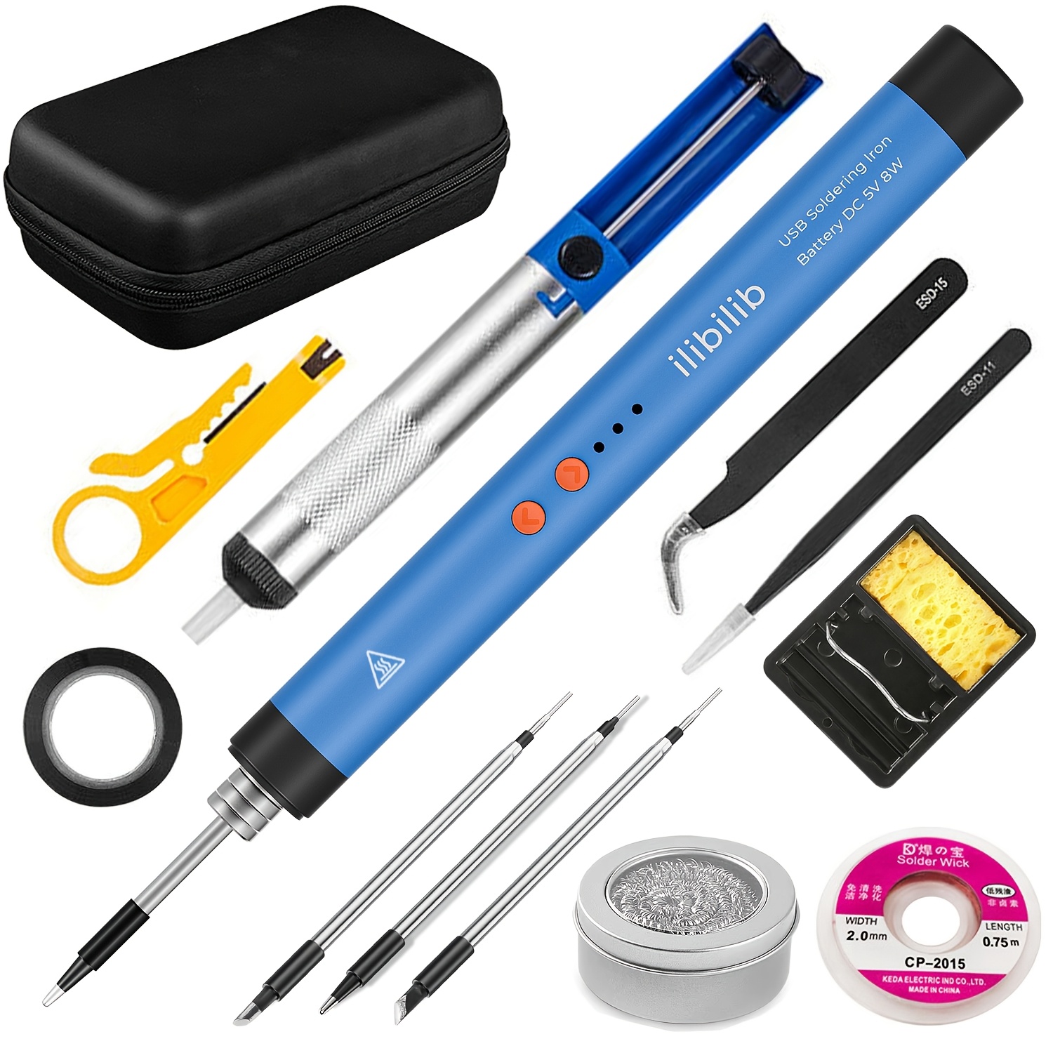 Kit Fer à Souder Sans Fil USB – 3 Modes, Tempé Réglable, Noir, Complet