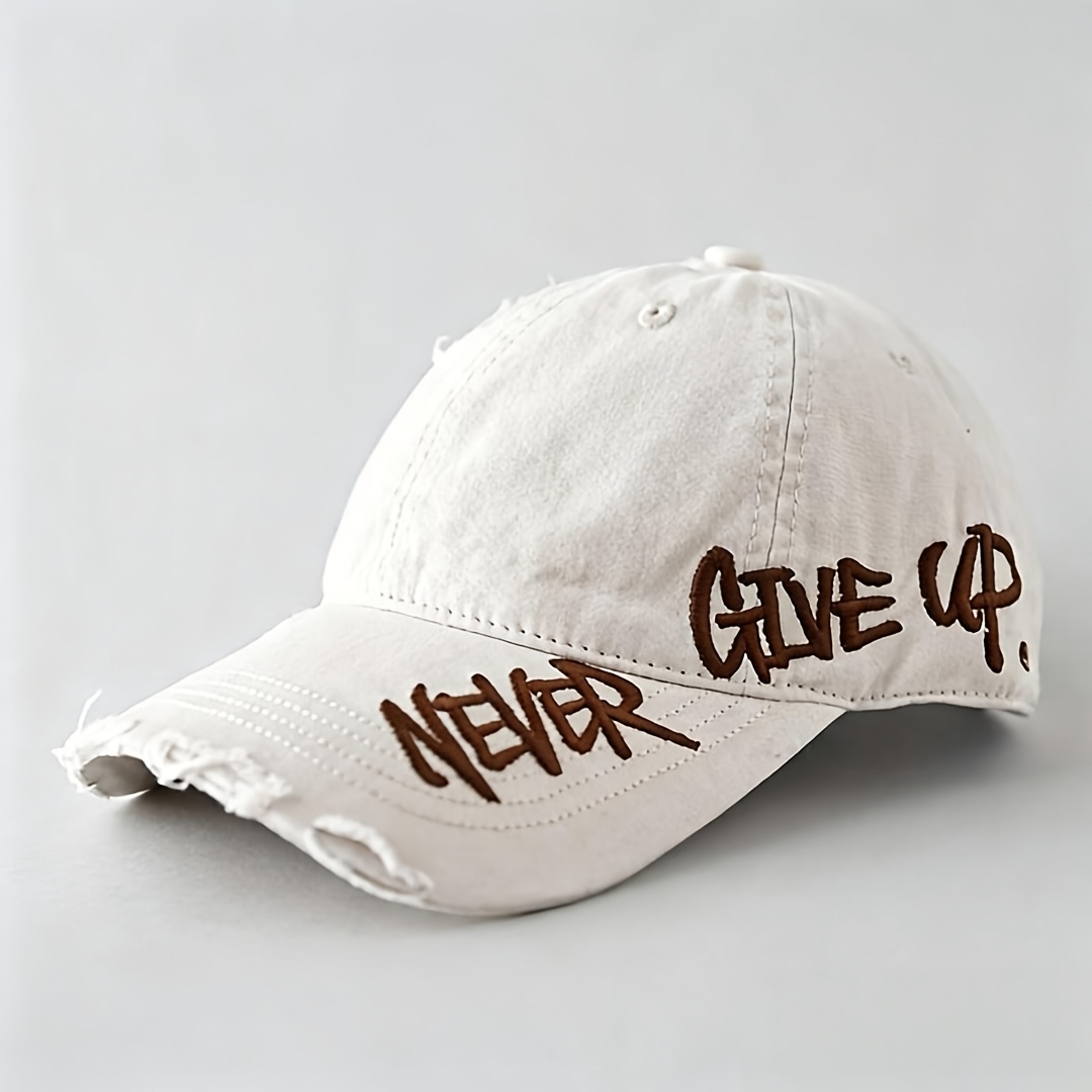 1pc a Distressed American-Style Baseball Cap Featuring Side Embroidery And a Curved Brim, a Versatile Duckbill Hat for Streetwear