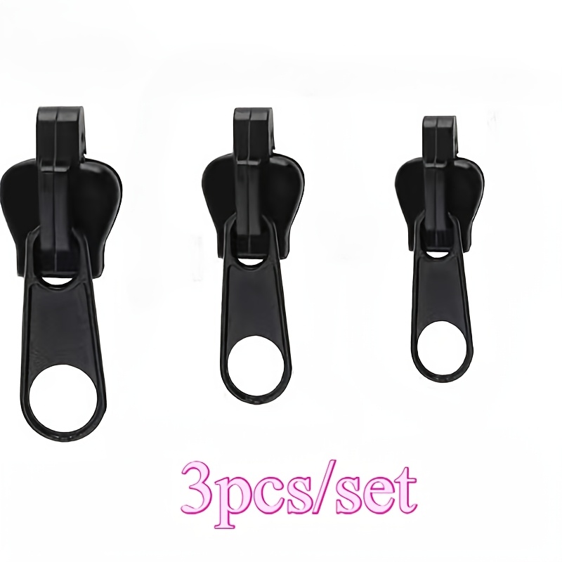 TEMU 3pcs/set Universal Zipper Repair Kit - Instant Repair, Detachable And Reusable, 3 Sizes, Black, Suitable For Clothing And Bags