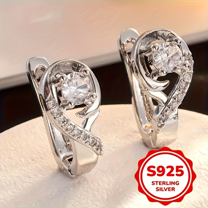 TEMU 1 Pair S925 Pure Silvery Simple Note Shape Earrings, Daily Casual Jewelry, Women's Gift
