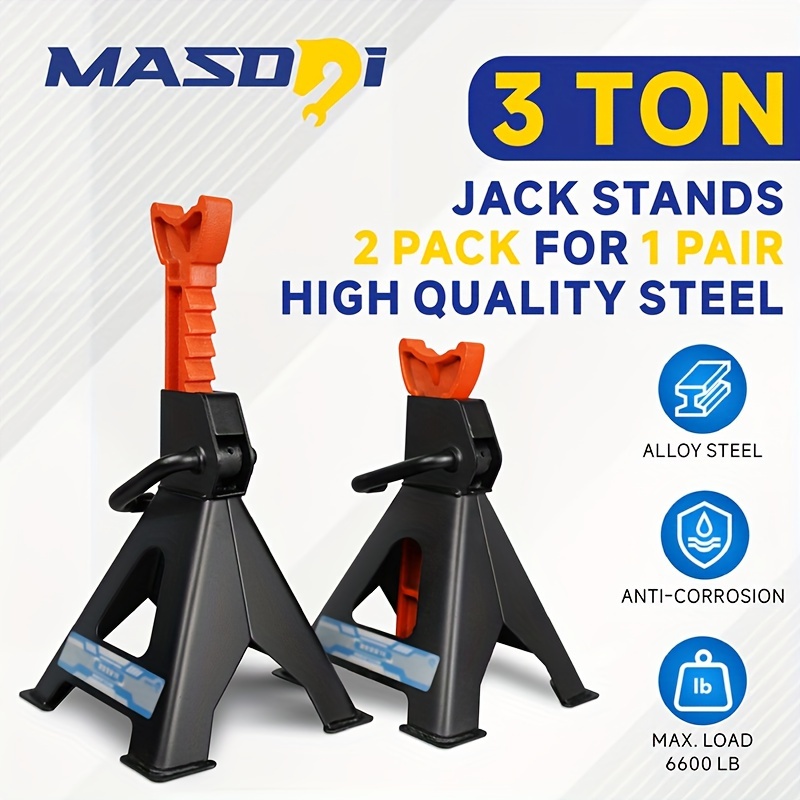 

2-pack Masdsi High Jack Stands, 3 Ton (6,000 Lbs) Capacity, Anti-corrosion, Alloy Construction, , Vehicle Lift Equipment For