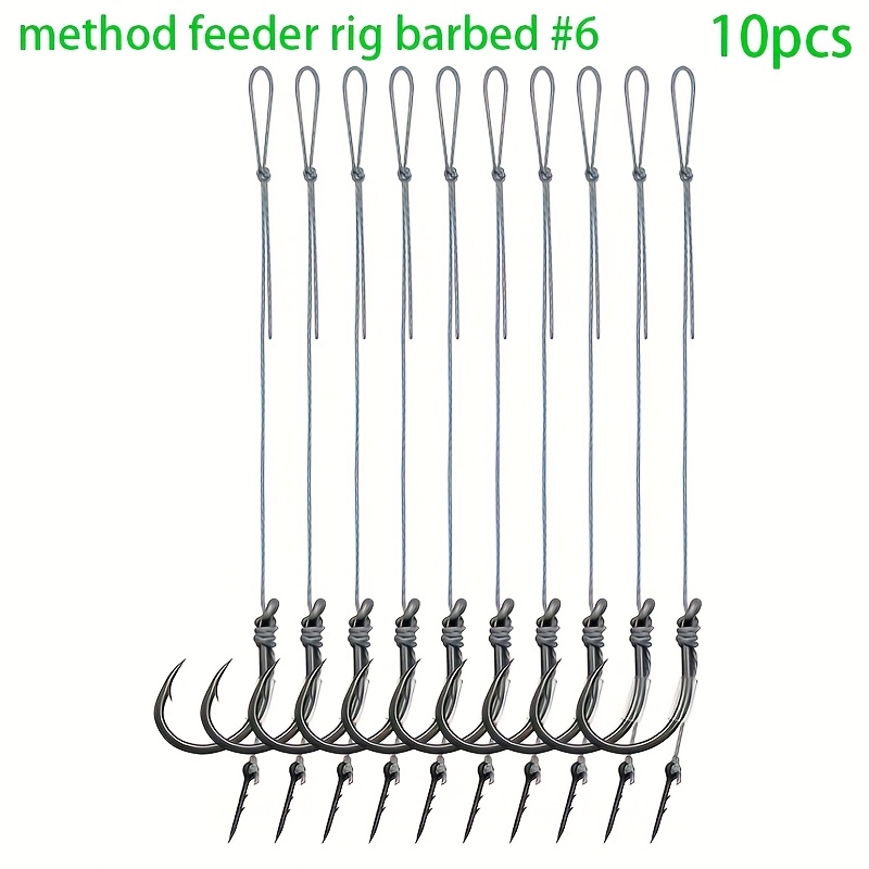 Image of 10pcs/20pcs Method Feeder Rigs With Barbed Spikes And Pe Fishing Line, High-strength Barbed Fish Hooks Size 6 8 10 12 14, Feeder Fishing Carp Fishing Tackle