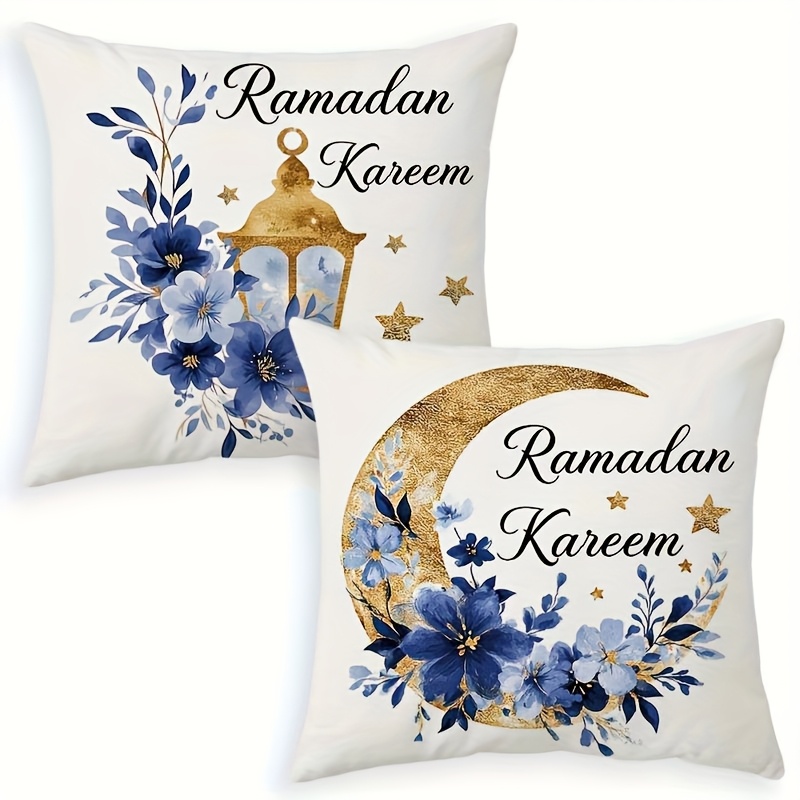 

2pcs Ramadan Decorative Throw Pillow Covers, Contemporary Style, 20x20 Inch, Machine Washable, Zipper Closure, Woven Polyester, And Lantern Design For Room Types