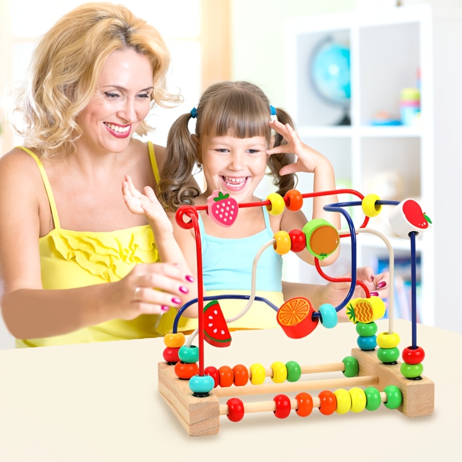 Kids wooden toys, fruit three-line bead maze toy, children's educational  counting toy, classic gift for boys and girls