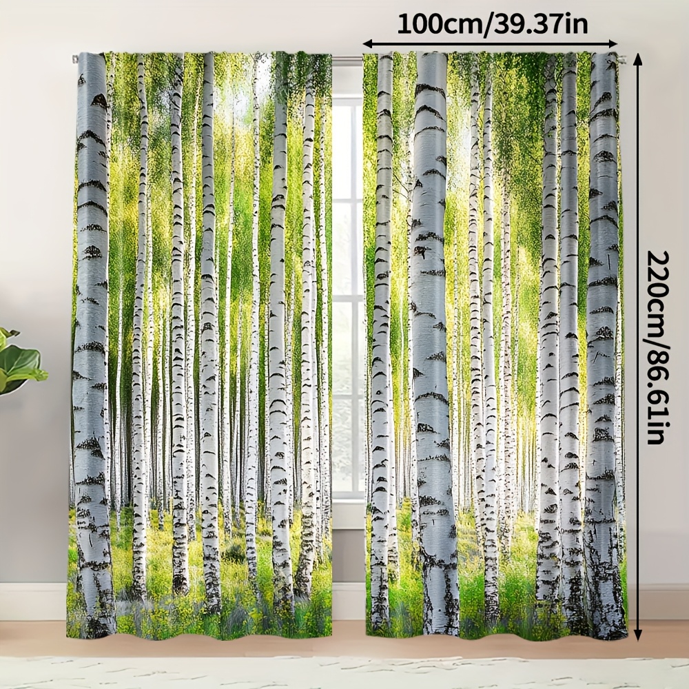 TEMU 2pcs Panels Modern Filtering Window Curtains Suitable For Rod , Window Panels With Minimalist Woodland Trunk, Semi-opaque Panels For Bedroom,