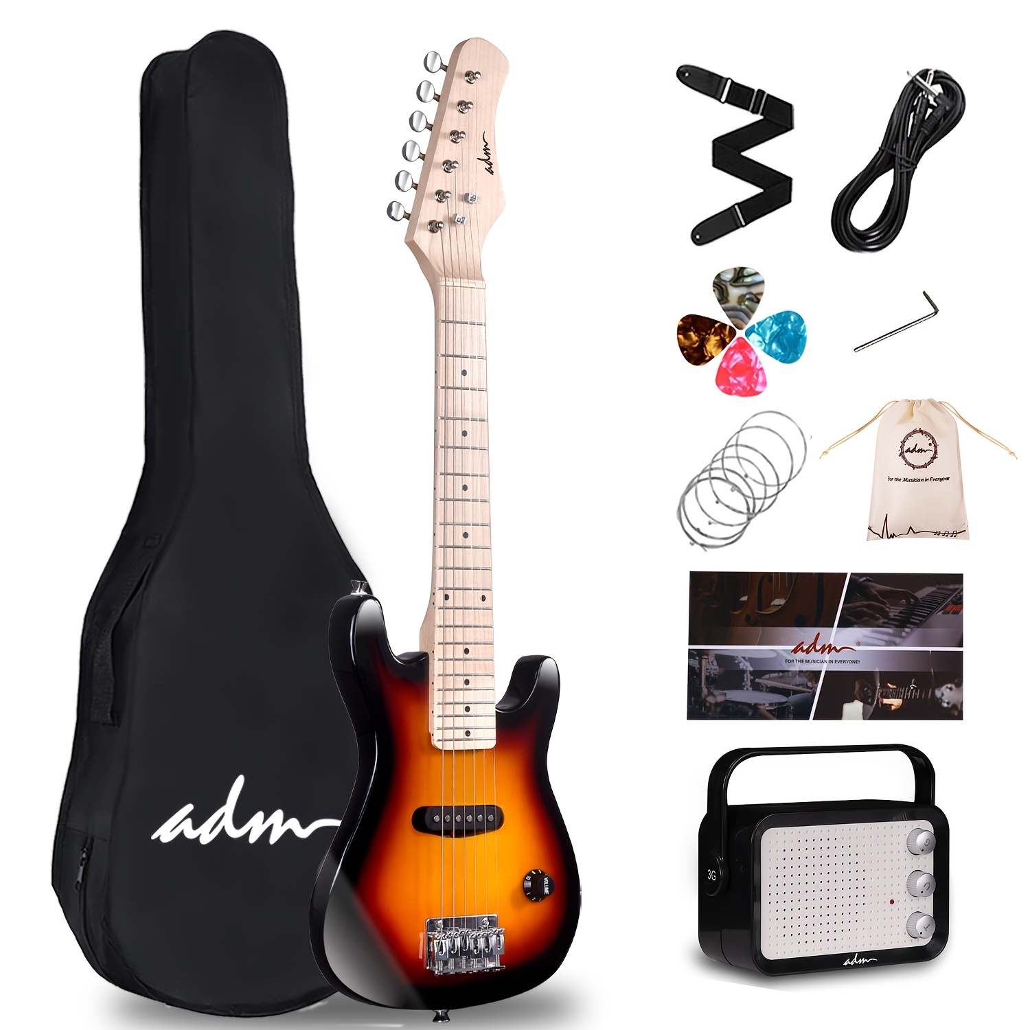 TEMU Winzz Tg-e2 30-inch Guitar Package With Amp, Gig Bag & - Solid Wood Body, Gloss, Small Size Suitable For Beginners/advanced Players, Complete