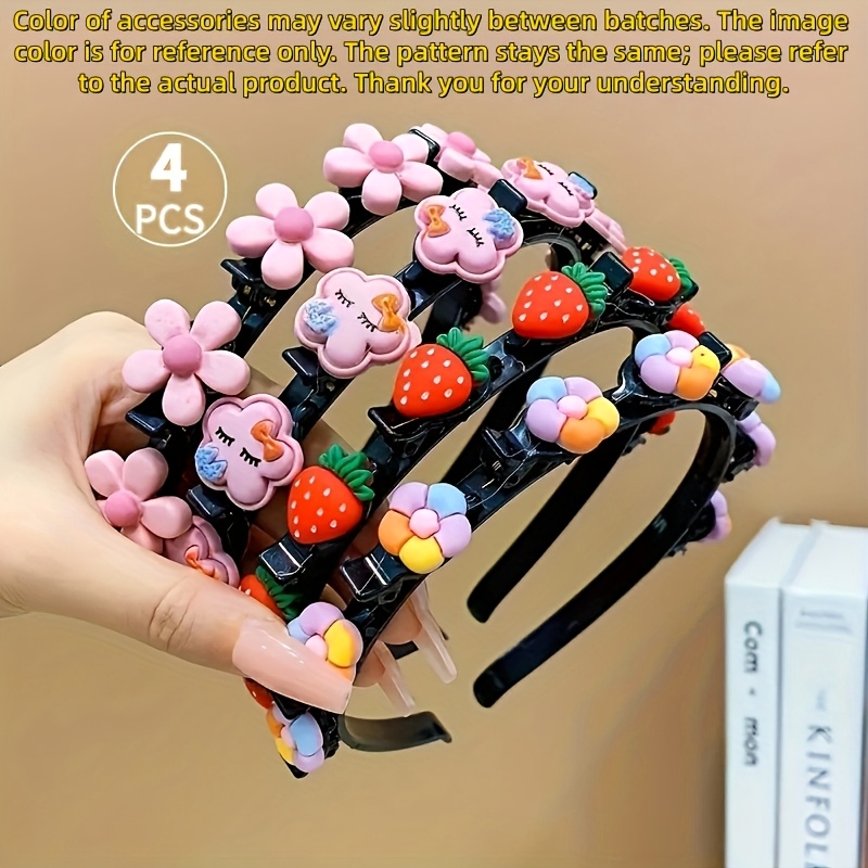 4pcs Of Hair Additions, Colorful, Cute, Flower, Strawberry, Braided Hair Band