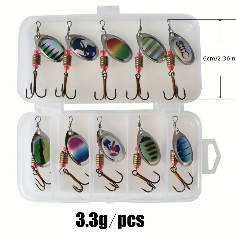 E-shop 10 Stück Spinner Köder mit Box mit glänzendem künstlichem Köder, zum Angeln, geeignet für Goldfisch und Sonnenbarsch, ideal für