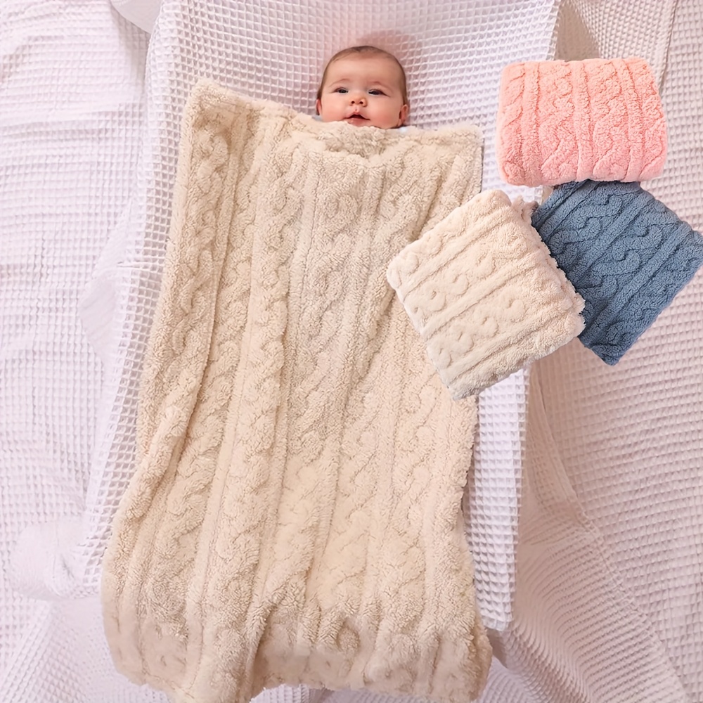 

Cozy Striped Plush Swaddle Blanket For - Soft, Breathable Polyester, & Stroller Covers, Ideal Gift - In White/pink/blue