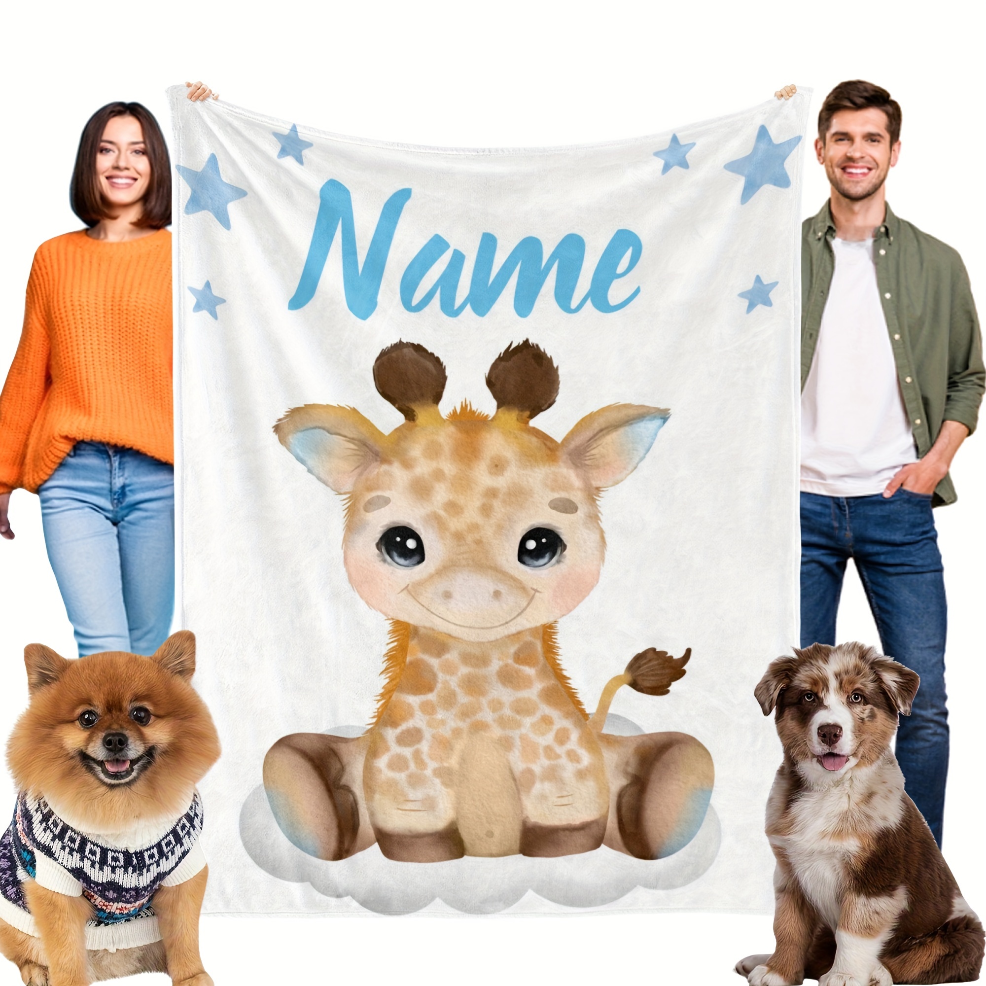 

Personalized Pet Dog Flannel Blanket, Cartoon Giraffe Print Puppy Blanket, Soft Dog Throw Blanket With Name, Custom Dog Name Blanket, Warm Cushion Mat Sleeping Blanket