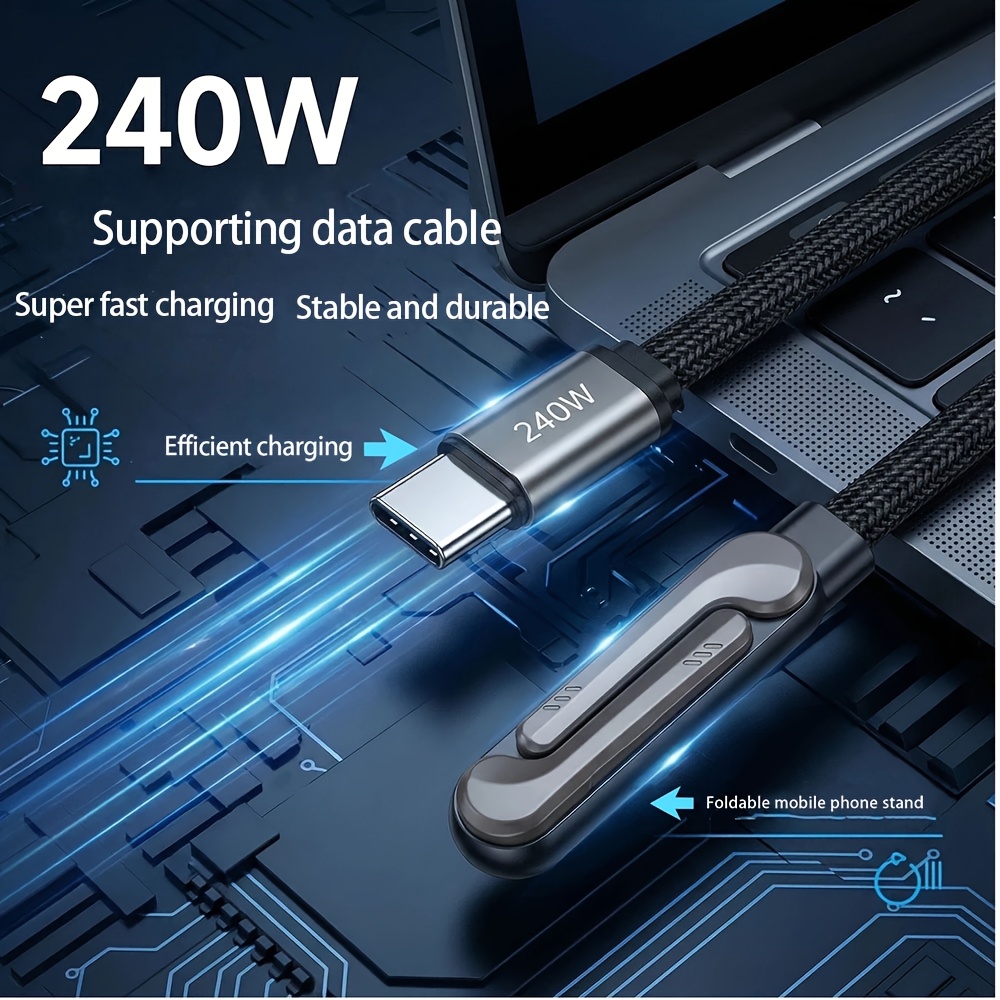 240w charging cable with stand dual type c super fast charging angled connector durable braided cord 59 06 inches 150cm suitable for   phones usb data transfer supports fast charging for gaming and streaming Product details 0