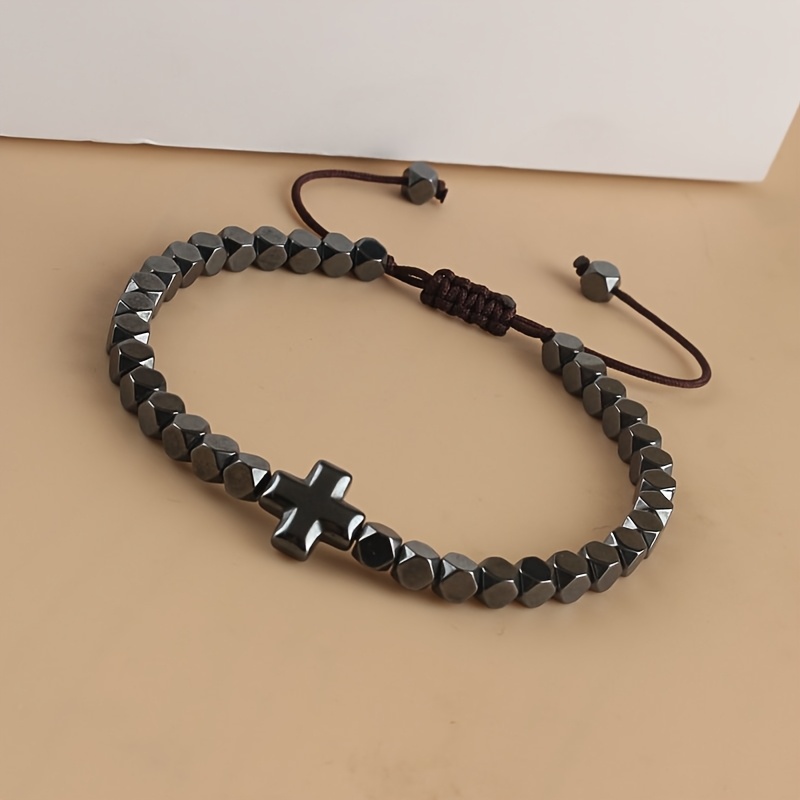 Men's Adjustable Bracelet with Natural Hematite Beads