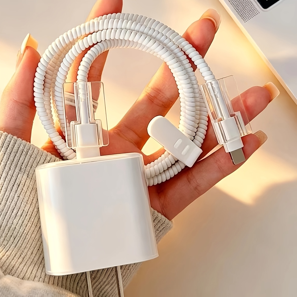 TEMU lot de de 5 pièces sur le thème de l'océan avec tortue pour chargeur de téléphone un protège-câble de charge et un protège-tête de charge.