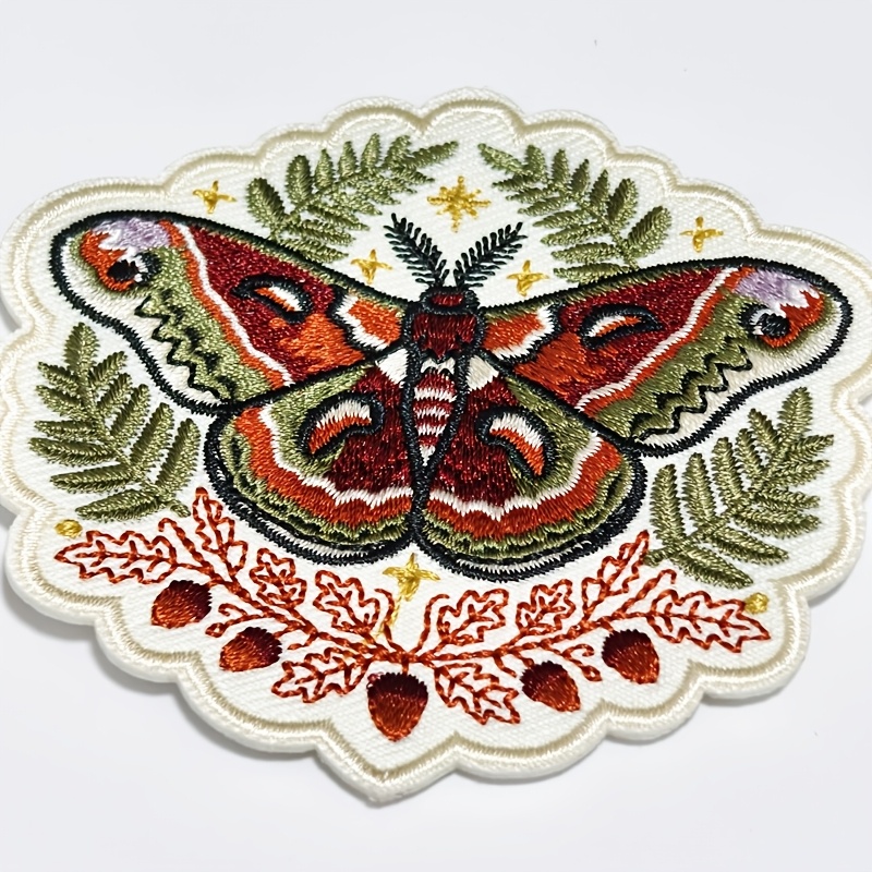 TEMU 1pc Multicolor Crescent Flying Moth Fruit Embroidery Cloth Patch Insect Enthusiast Forest Gift Iron-on Patch Suitable For Clothing Jacket Hat