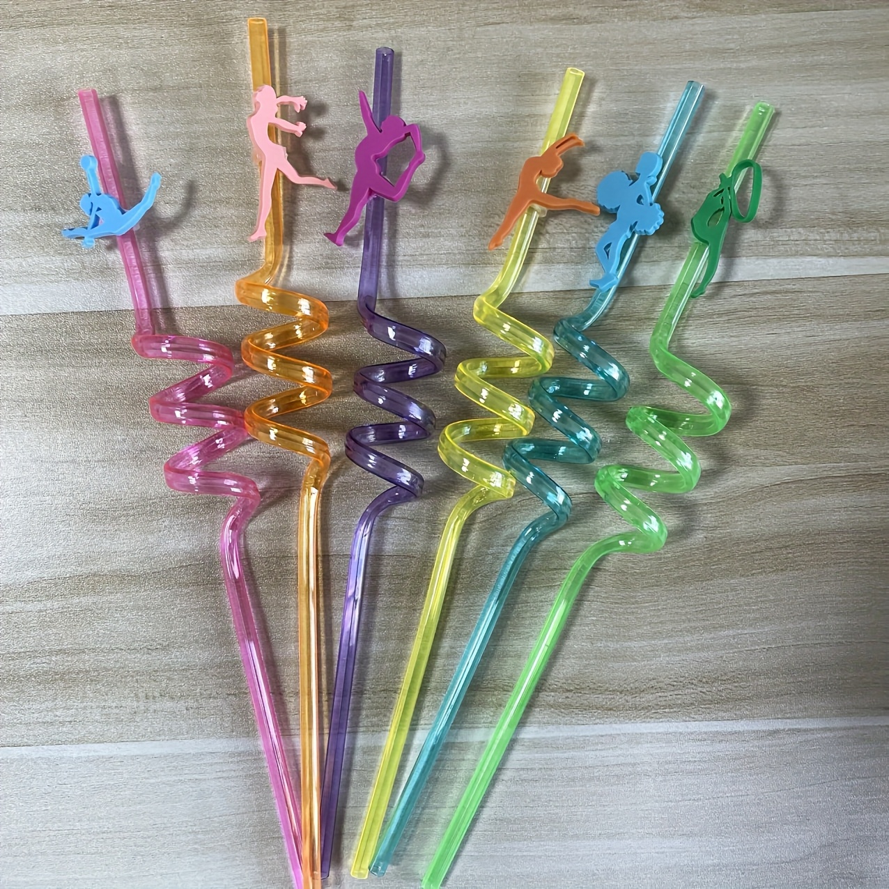 6pcs Reusable Gymnastics Drink Straws With Decorations - Perfect For Disco & Birthday Parties, Cocktails & Beverages