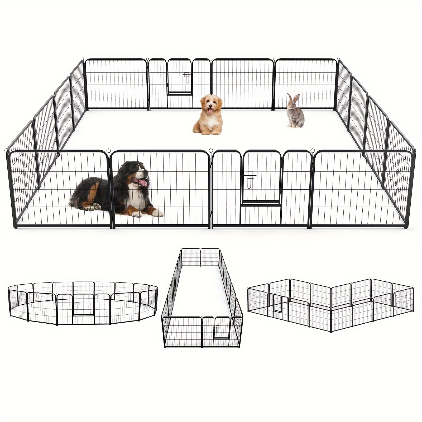 

16 Panel Dog Playpen Indoor Fence, Metal Exercise Pen With Door Dogs Animal Pet For Outdoor, Garden, Yard